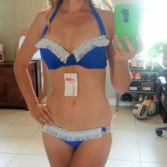 SALE NWT Blue Mermaid Jeweled Scrunch Back Bikini. - Picture 4 of 5